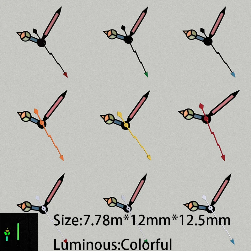 

High Quality Hand Colorful Luminous Benz-Lightning 7.78mm*12mm*12.5mm Watch Hands Watch Accessories for NH35/NH36/4R/7S Movement
