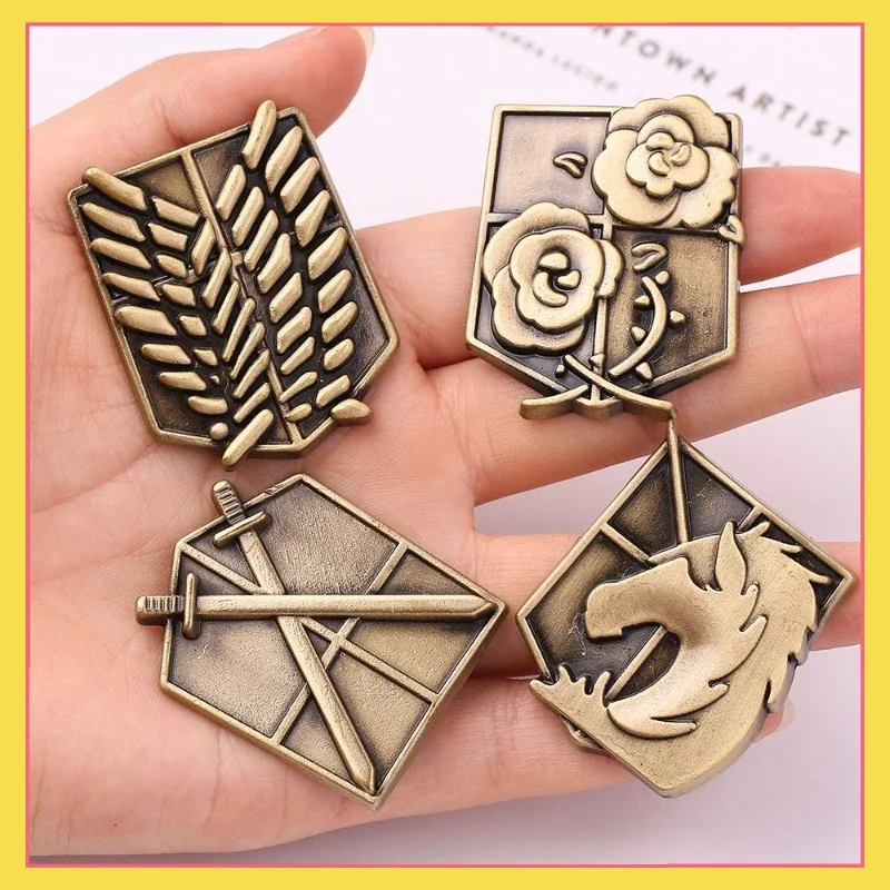 

Explosive anime peripheral Attack on Titan multi style alloy brooch, horse flower wing sword metal brooch, and pin