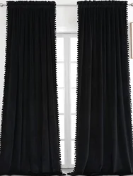 French Minimalist Velvet Curtain 1PC Premium Wool Ball Edge Blackout Curtains Curtains for Living Dining Room Bedroom