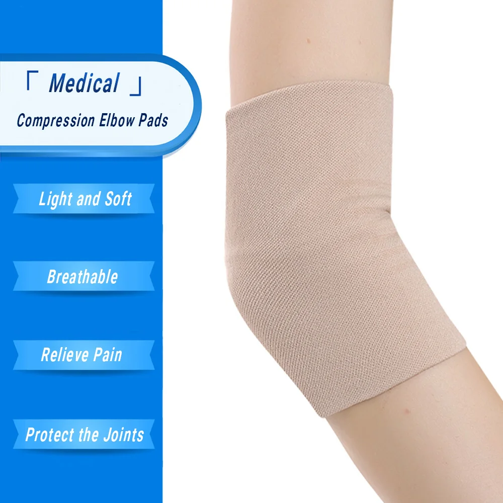 1Pair Medical Compression Elbow Support Elastic Sports Running Cycling Fatigue Relief Breathable Nylon Beige Gym Joint Protector