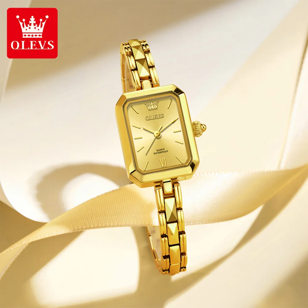 

OLEVS 3691 Original Quartz Woman Watch Fashion Elegant Square Dial Waterproof Ladies Wristwatch Luxury Gold Watch for Women New