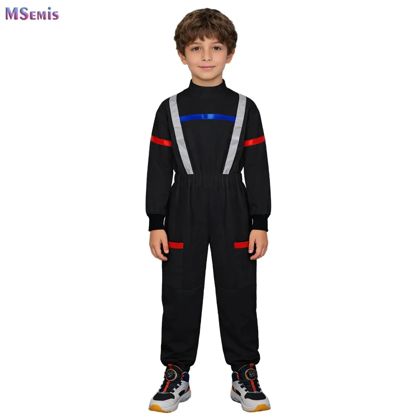 

Kids Astronaut Dressup Costume Contrasting Color Trim Cartoon White Space Suit Bodysuit Halloween Role Play Adventure Jumpsuit