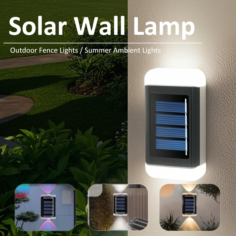 

Solar Wall Light Outdoor, Dual-Sided LED 3 Colors, IP65 Waterproof Auto On/Off, No Wiring Easy Install for Garden Yard Pathway