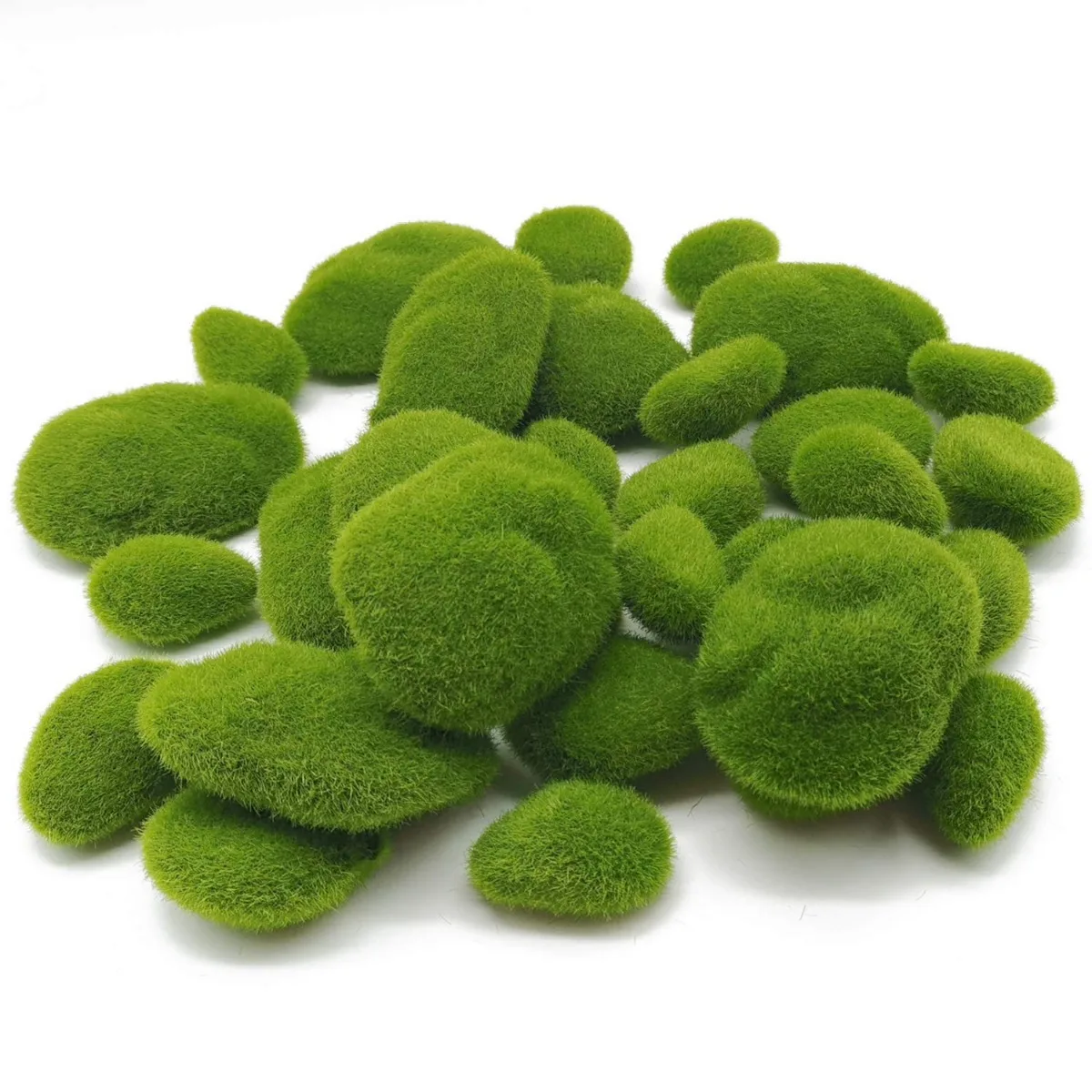 20PCS Artificial Moss Rocks Decorative Green Moss Balls Green Mosss Covered Stones Fake Moss Decor for Fairy Gardens Crafting