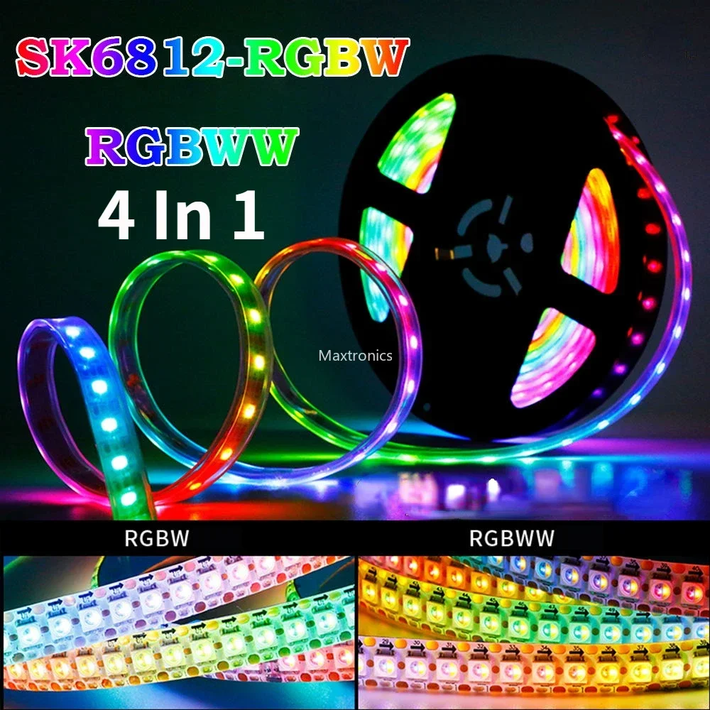 DC5/12V SK6812 RGBW/RGBWW 4 in 1 Led Strip Light 30/60/144Leds/m Individual Addressable IC IP30/65/67 Smart Led Pixel Light Tape