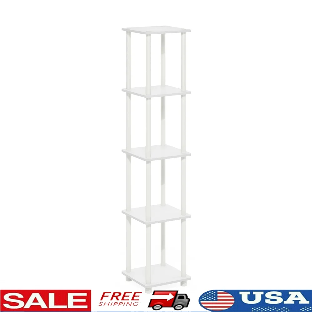 

5-Tier Corner Square Rack Display Shelf Home Office Printer Storage Durable Composite Wood Easy Assembly Space Saving Design