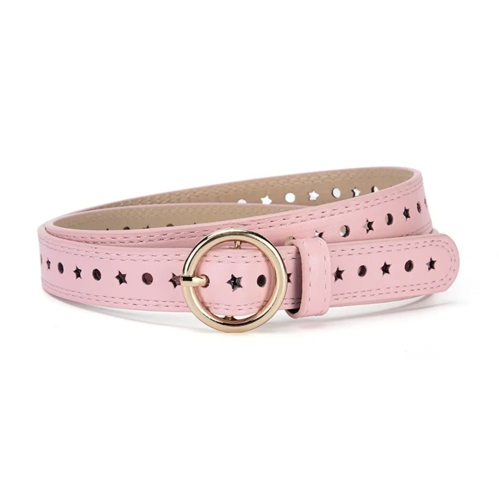 New Colorful Children's Dress Belt Perforated Design Round Buckle Five-Pointed Star Belt Versatile Minimalist Waist Belt Gift