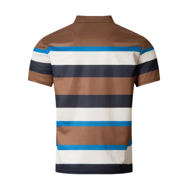 Summer Business Polo Shirts For Man Color Contrast Striped Printed Lapel Button T-shirt Fashion Casual Loose Short Sleeve Tshirt