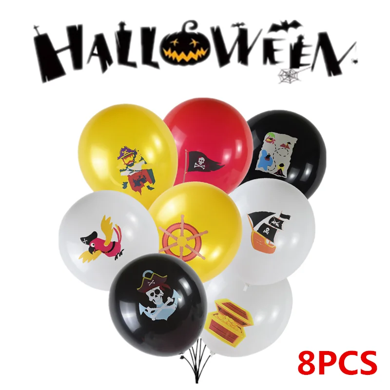 

8pcs Pirate Party Balloons Set Pirates Skull Latex Balloon Combination Pirate Ship Nautical Theme Birthday Halloween Party Decor