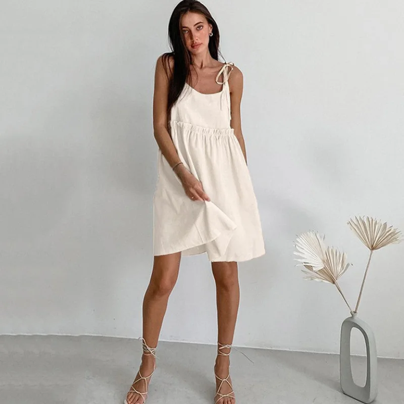 

Cotton and Linen Dress Women's 2024 New Spring and Summer-Border Retro Vacation Style Loose European and American Strap A-