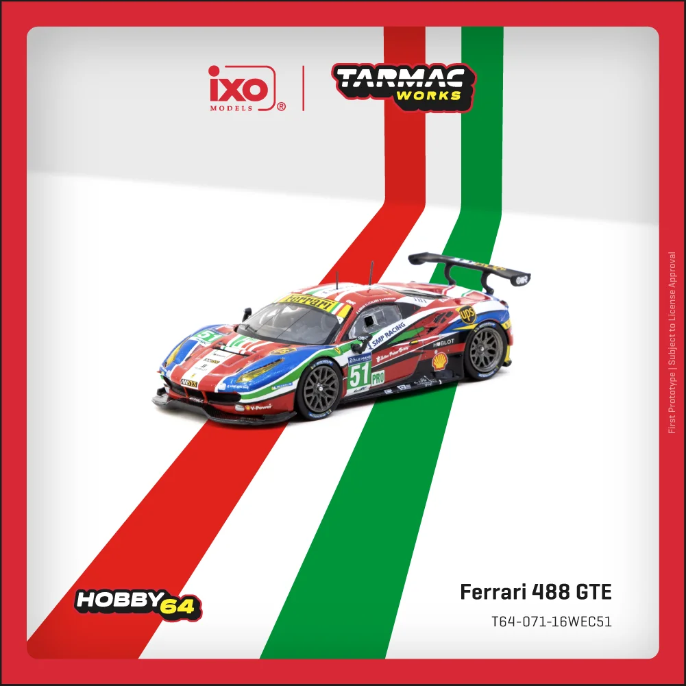 Tarmac Works 1:64 Ferrari 488 GTE 24h of Le Mans 2016, коллекционная модель гоночного автомобиля, игрушка