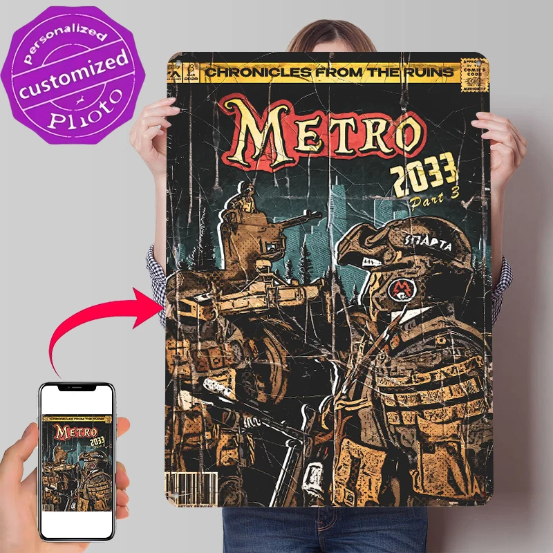 Metro 2033 Comic-Cover-Art Blechposter Maßgefertigte Wandkunst Retro Vintage Metallschilder für Fan-Zimmer Dekoration Schreibtisch-Deko Zuhause