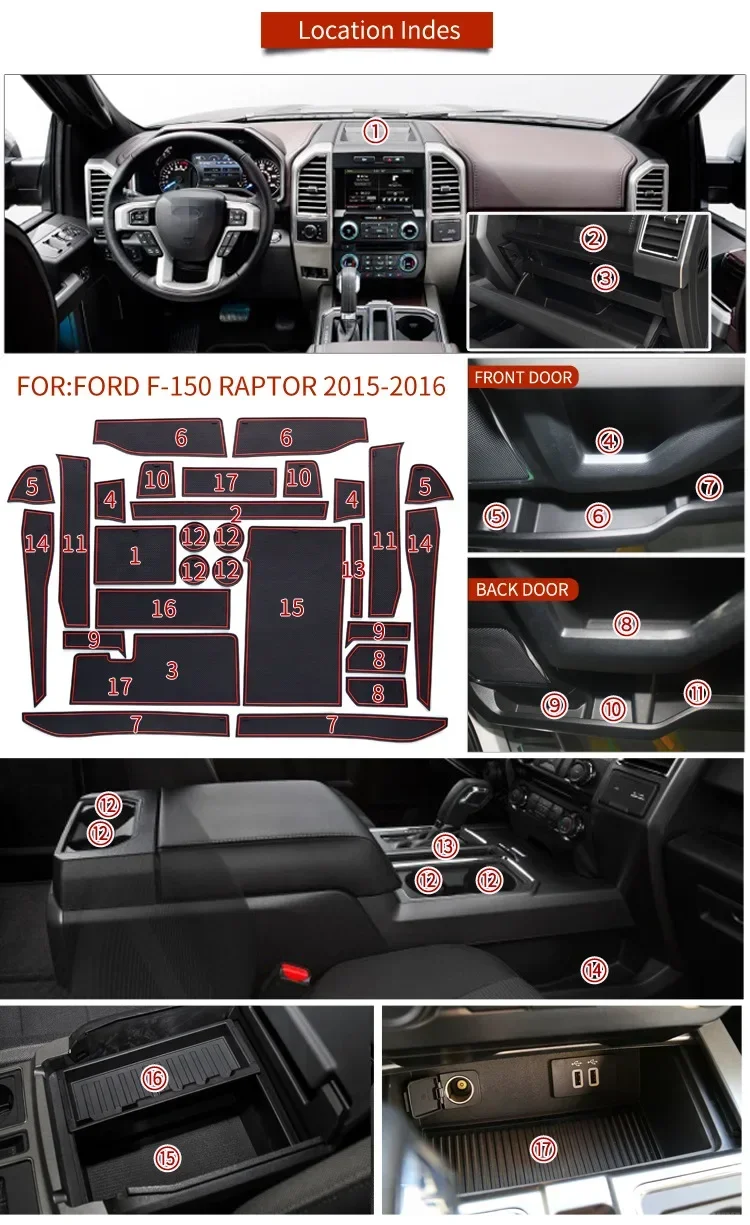 المطاط باب الأخدود حصيرة لفورد F150 F-150 2015 ~ 2020 وسادة بوابة تخزين فتحة كوستر الغبار واقية المضادة للانزلاق سيارة الداخلية ملصق