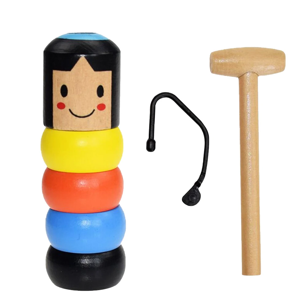

Unbreakable Small Wooden Puppet Eco-Friendly Hammer Included For Kids Party Performance Funny Stand Up Recovery