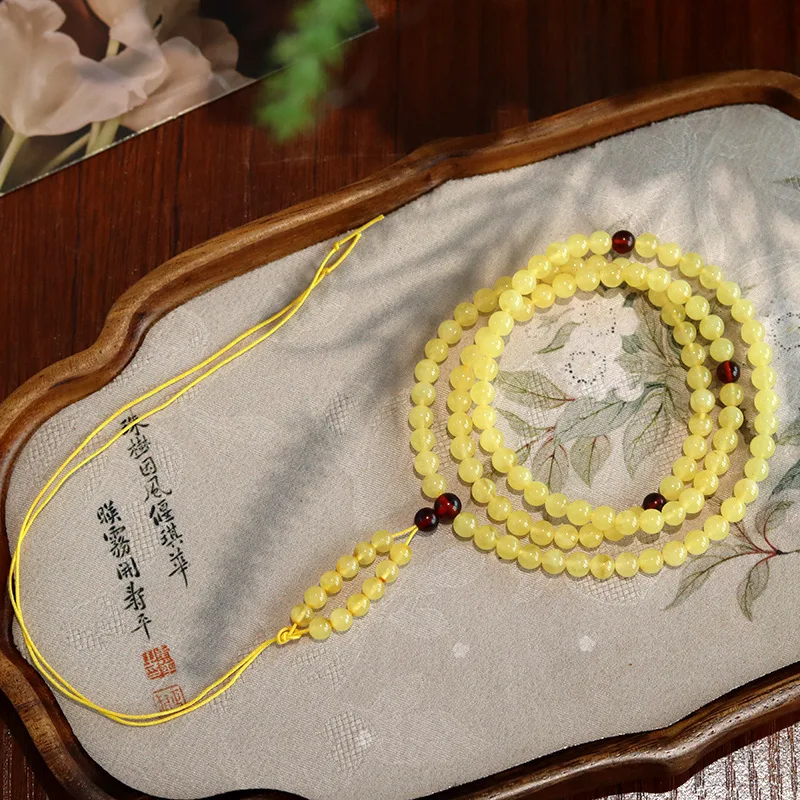 

2026 Chuling Genuine Natural Russian Origin Butter Yellow Amber Bracelet Small Beads Three Wrap Bracelet for Women Men Jewelry G