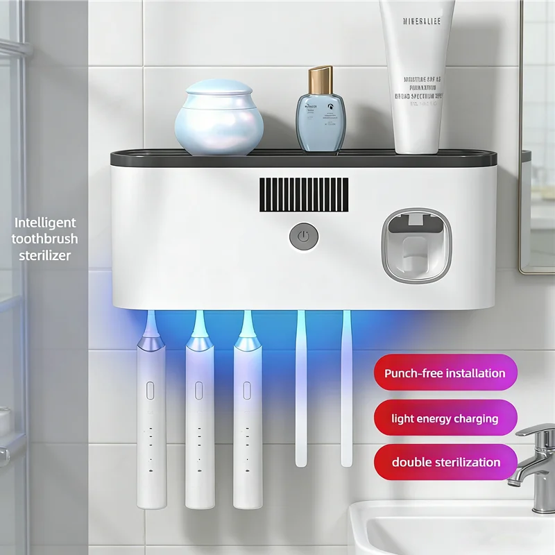 Esterilizador UV 3 en 1 para Cepillos de Dientes con Soporte y Dispensador 🦠