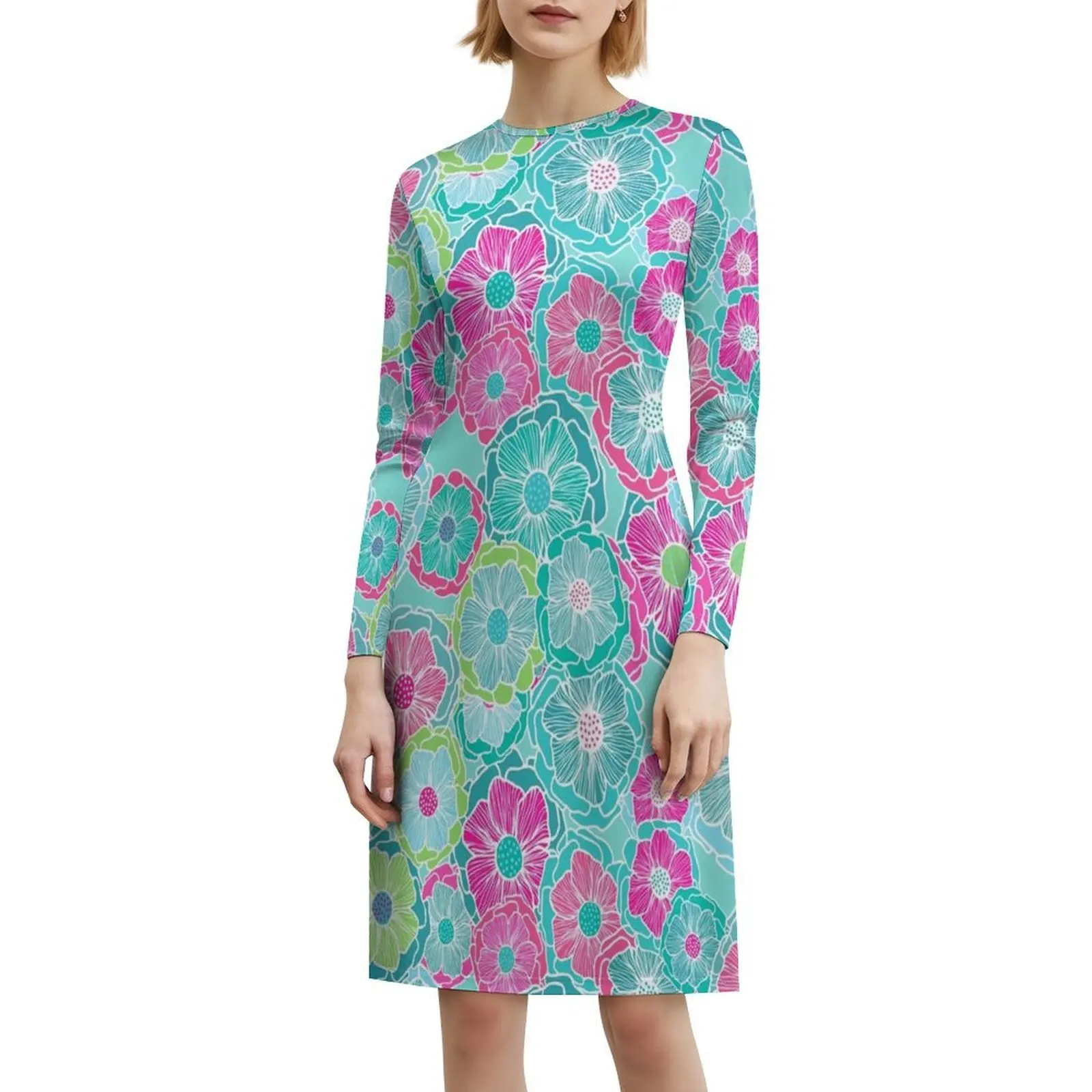 الخيال الأزهار في جريئة الألوان الاستوائية المرأة الشارع الشهير حزب اللباس العصرية طباعة نادي الملابس للإناث الوردي الأزرق الأصفر #6