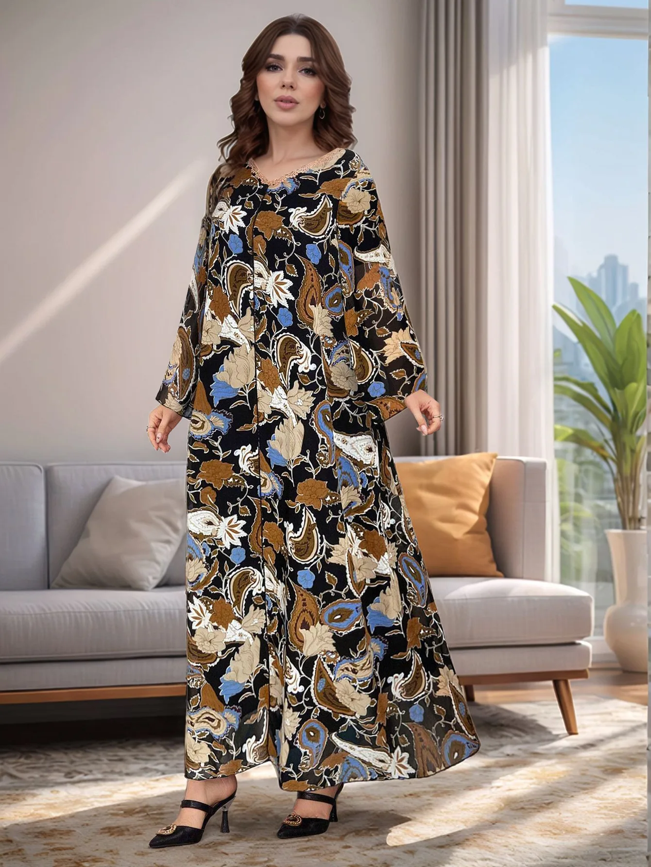 Medio Oriente Taglie forti Abbigliamento donna Abito musulmano Abito lungo Arabo Nuovo abito in chiffon allentato Cw94783