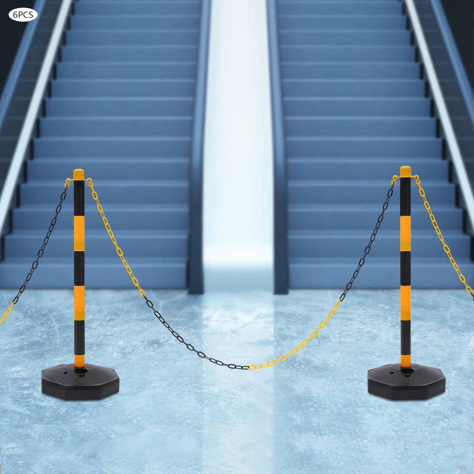 目を引く黄色の耐久性のあるベルトバリア、高さ調節可能、安定性のための充填可能なベース、組み立てが簡単、理想的