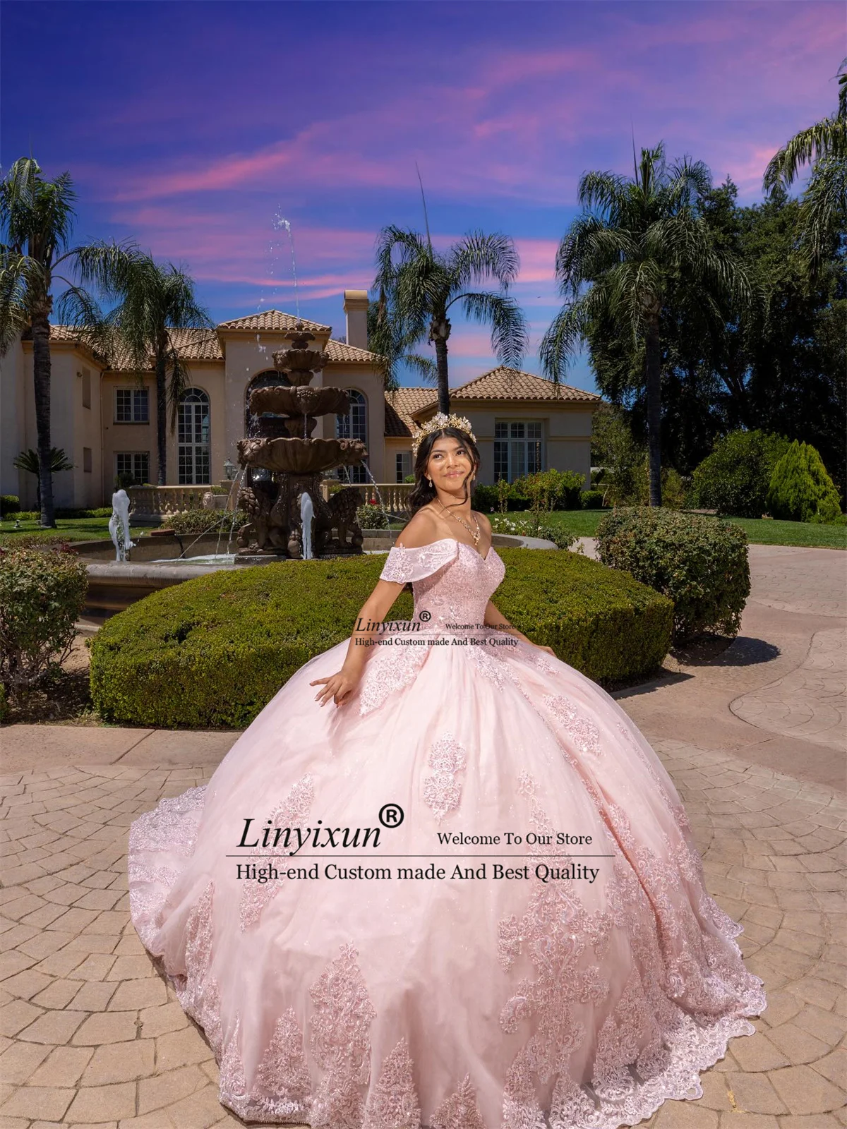 

Блестящие блестки Quinceanera платья Мексиканская аппликация Кружева с открытыми плечами Индивидуальное милое платье 16, бальное платье Vestidos De 15 Anos