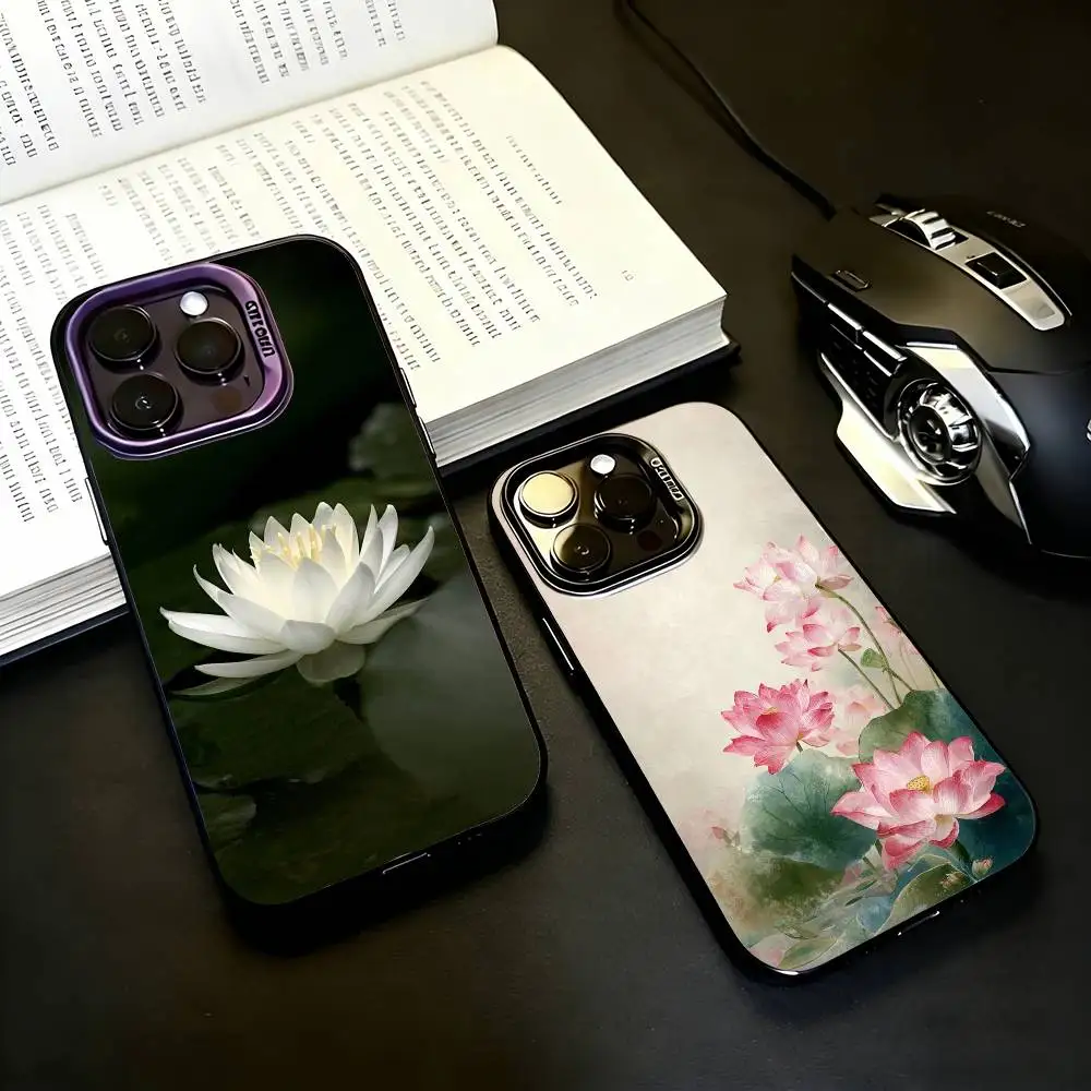 

Emerald White Lotus Phone Case For iPhone17,16,15,14,13,12,11 Plus,Pro Max Black Candy silver phone case