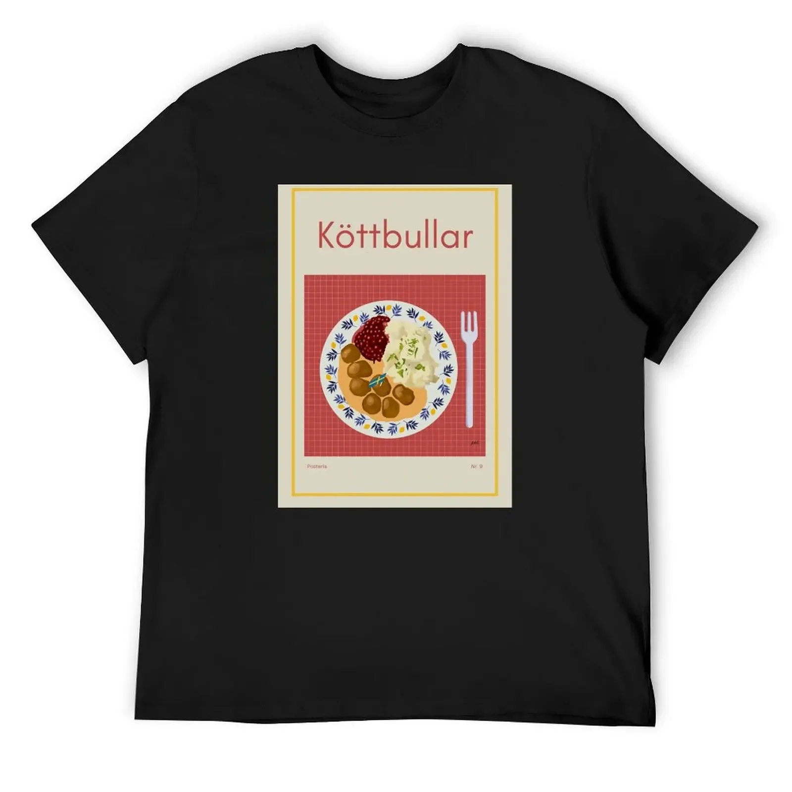 K?TTBULLAR illustration with meatballs, cream sauce, cranberries and mashed potatoes T-Shirt korean fashion tops shirts men