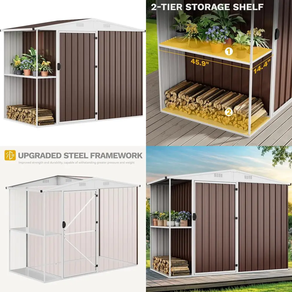 

Metal Outdoor Storage Shed 8x4FT with Shelves, Garden Shed for Lawn and Garden Tools, Bicycle Storage Cabinet Box