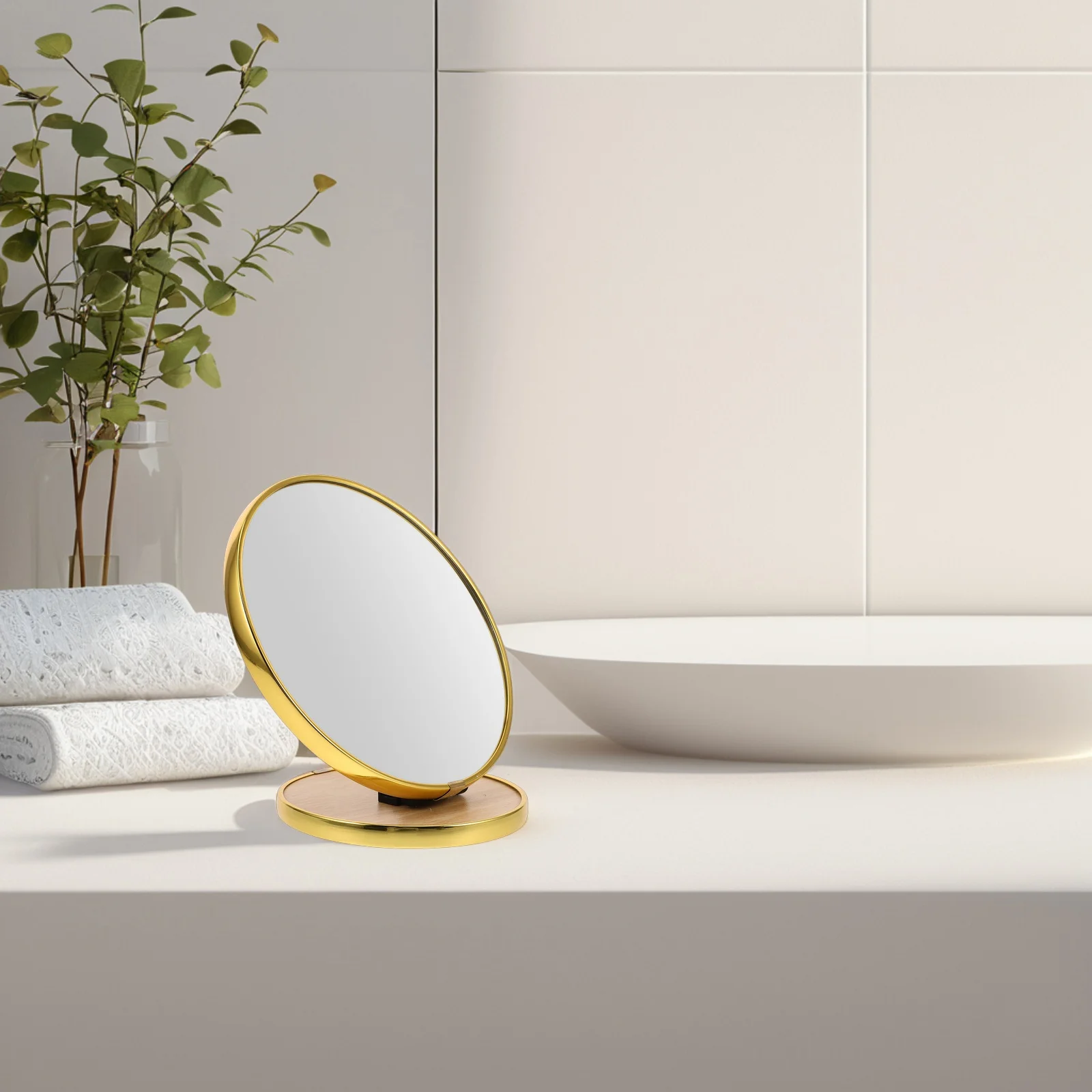 

Portable Foldable Round Makeup Mirror Metal Frame Adjustable Angle Compact Vanity Table Mirror for Travel Home Use