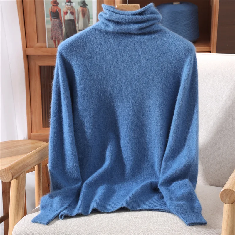 Frauen 100% Nerz Kaschmir Pullover Rollkragen Pullover Gestapelt Kragen Herbst Winter Schlank Grundlegende Kaschmir Weiche Warme Hohe Strecth Top