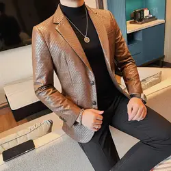 British Style Woven Suit Jacket Men Autumn Winter Lapel Casual Business Dress Coat Wedding Social Banquet Party Blazer Masculino