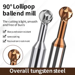 HRC55 Lollipop Ball End Mills Solid Tungsten Carbide Strawberries 4 Flute Milling Cutter R2 R3 R4 R5 R6 Endmills For Metal Steel