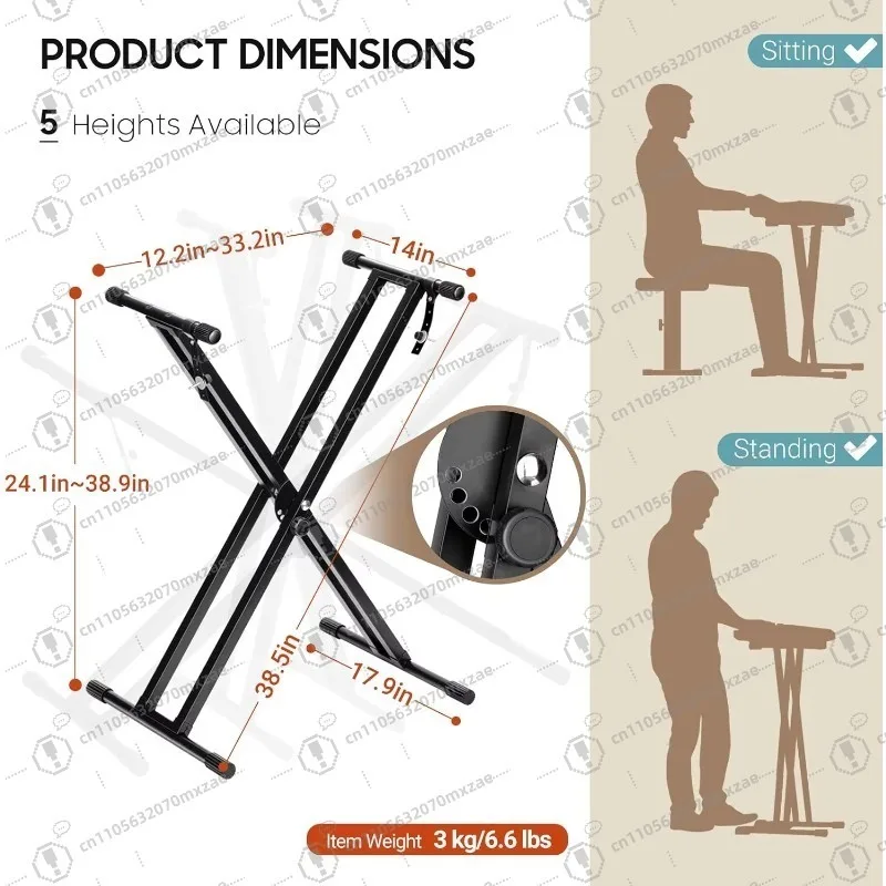Heavy Duty Adjustable X-Type Piano Stand, Digital Keyboard Electric Piano X Bracket Support Holder