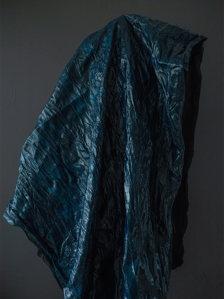 

Oil Wax Leather Fabric Blue Texture Pleats Creative Punk Jacket Clothing for Diy Sewing Cloth By The Meter Material