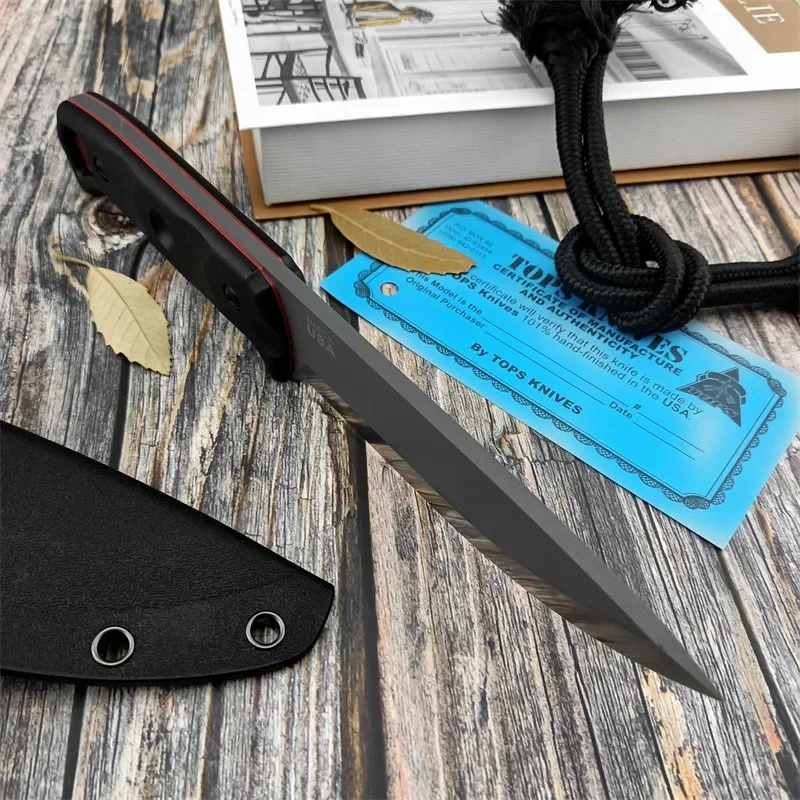 TOPS Brakimo High Harness Outdoor Straight Knife Portable EDC Fixed D2 Blade Knives with Scabbard Camping Hunting Survival Tool