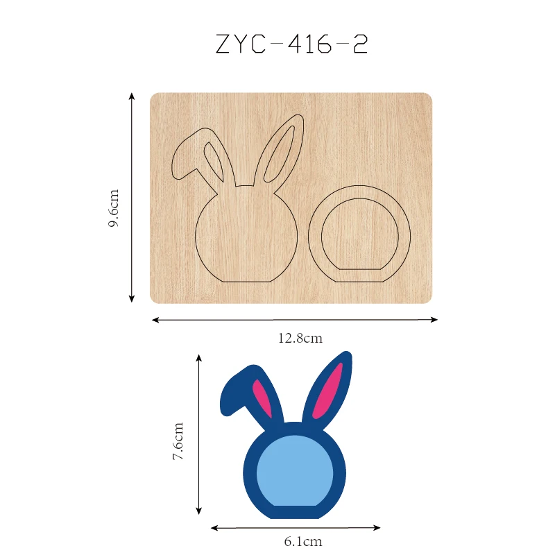 Stampo da taglio in legno con musica oscillante per orecchie di coniglio, adatto per macchine da taglio, ZYC-416