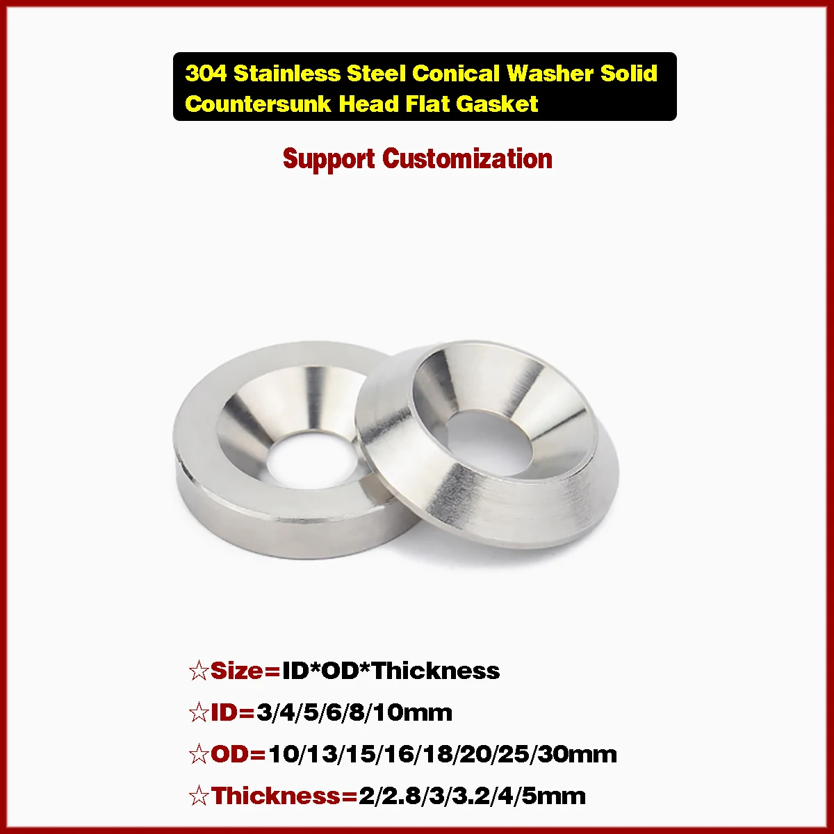 304 Stainless Steel  Conical Solid Flat Gasket Countersunk Washer Concave and Convex Tapered Cone Conical M3 M4 M5 M6 M8 M10