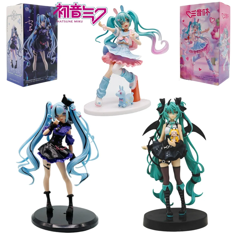Hatsune Miku Anime-Figur in 3 Stilen, Niedliche Gothic-Teufel-Hasenohren PVC Sammlermodell Actionfigur Schreibtischdekoration Spielzeug Geschenk
