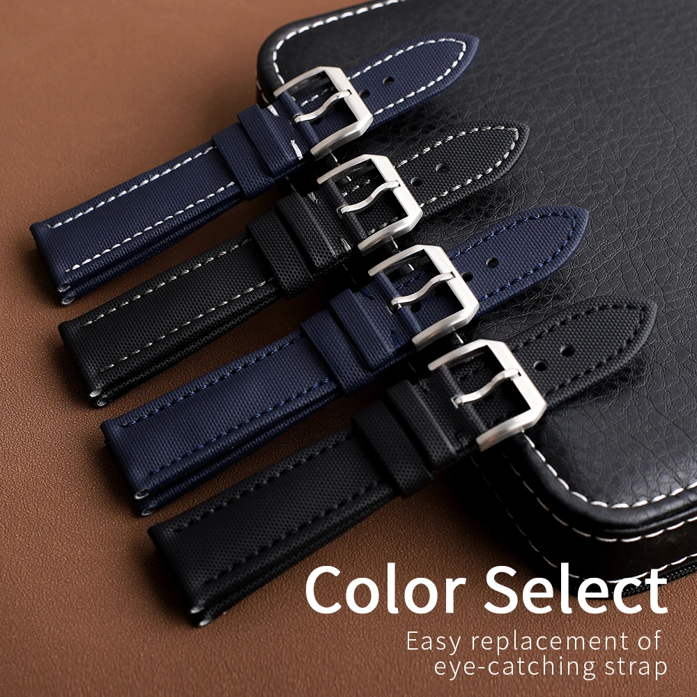 Oxford Waterproof Canvas With Cowhide Leather Watch Strap Black Blue Green 18mm 19mm 20mm 21mm 22mm Handmade Stitching Watchband