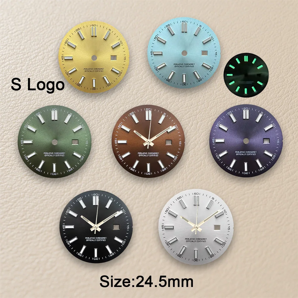 New 24.5mm S Logo Sunray Dial Fit NH05 Japan Movement High Quality Green Luminous Watch Accessories Repair Tool