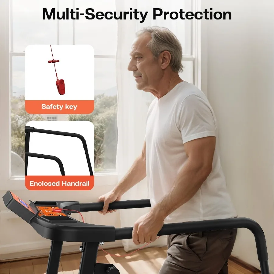 Walking Treadmill for Seniors with Long Handles, Steel Frame in Black, Stable Structural Design and APP Control for Home Recove