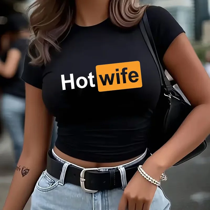 Spring Summer Crew Neck Cropped T Shirt 90s Graphic Y2k Tshirt Women's Short Sleeve Crop Tops with Letter Print Clothes