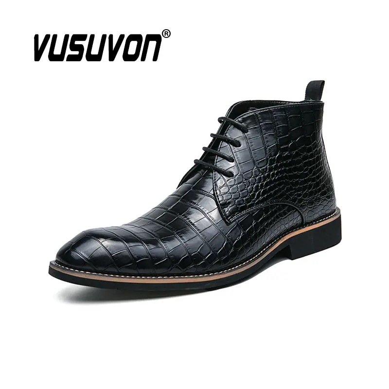 Men Derby Boots Split Leather Fashion Winter Autumn For Party Dress Shoes Comfortable Black Safety Ankle Flats Size 38-45