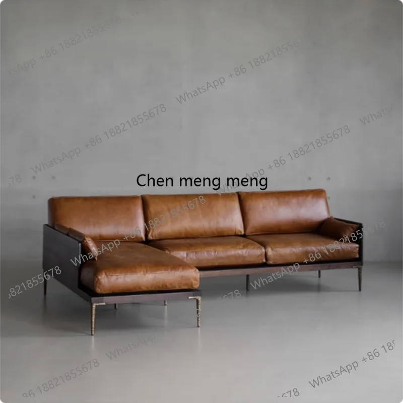 

Nordic sofa medieval retro country solid wood leather corner sofa