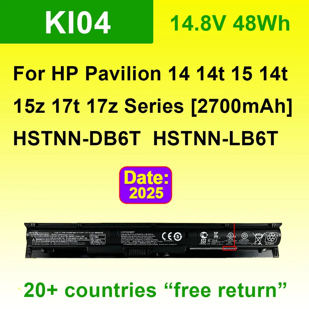 KI04 14.8V 41Wh Laptop Battery Replacement For HP Pavilion 14 14t 15 15t 15z 17 17t 17z Series HSTNN-DB6T HSTNN-LB6T HSTNN-LB6S