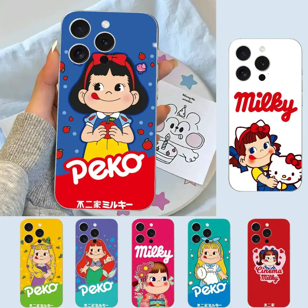 Fujiya Milky Peko-Chan Handyhülle für iPhone 16 15 11 13 14 Pro Max 7 8 Plus X Xr Xs Max Se 2020 12 Mini transparente Abdeckung
