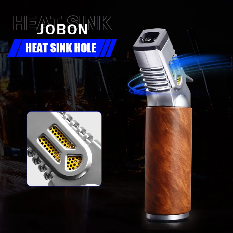 JOBON-Windproof Inflatable Cigar Lighter, Strong Four Blue Flame, Adjustable Size, Fixed Fire Lock Design, Torch Gun Cycle