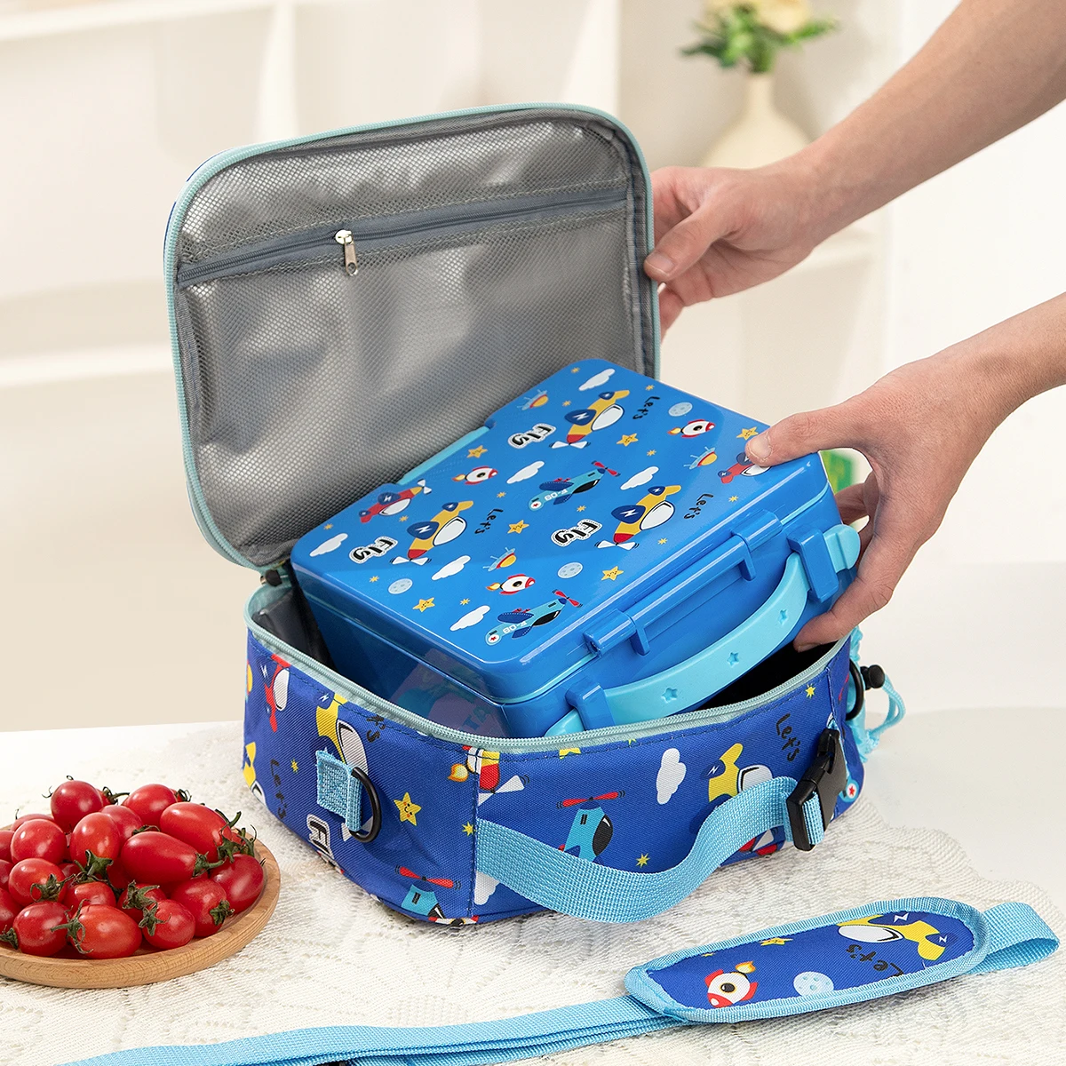 Isolierte Lunchtasche mit Cartoon-Motiv, niedliche, mit Blumenmuster bedruckte Lebensmittelhandtaschen, tragbare Thermo-Lunchtasche, Frischhaltebeutel, Tragetasche für Studenten – Detail 1