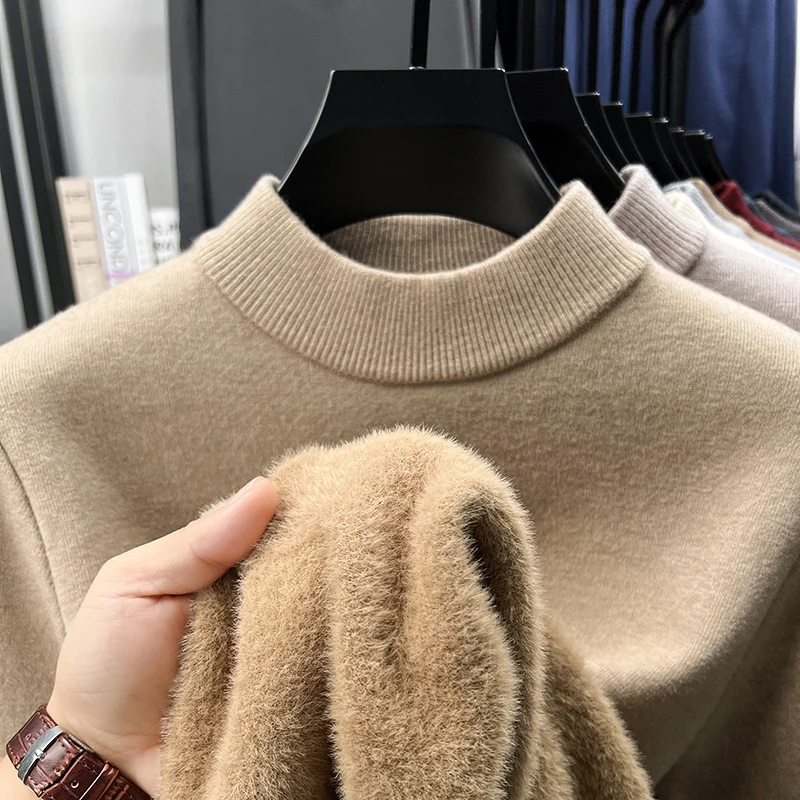 

Оригинальный бренд, Лидер продаж, мужской утепленный трикотаж с высоким воротником, Новое поступление, зимний теплый свитер с защитой от катышков, модная мужская одежда