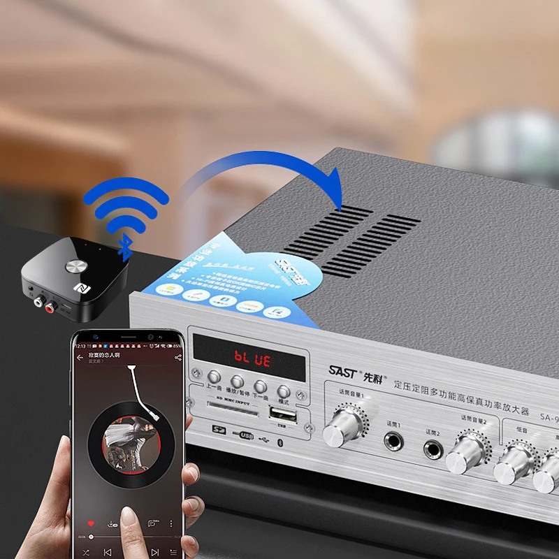 リモコン付きワイヤレスオーディオレシーバー,Bluetoothアダプター,Bluetooth 5.3 NFC