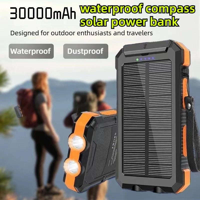

Портативное зарядное устройство на солнечной энергии 30000 мАч с фонариком SOS, аварийный аккумулятор для кемпинга, путешествий, iPhone, Samsung